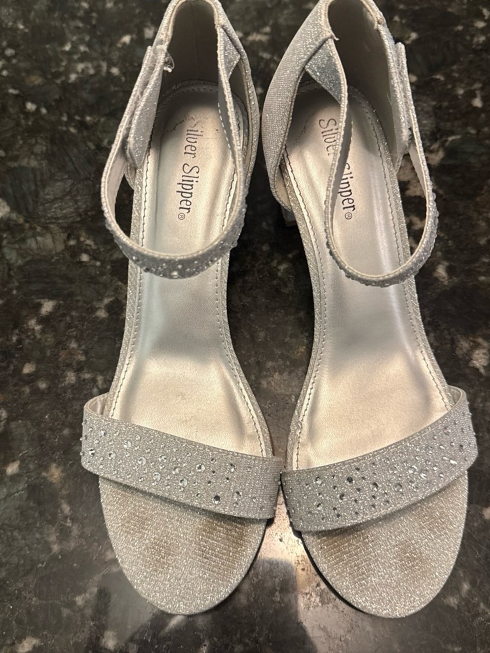 Women’s Silver Glitter Ankle-Strap Sandals
